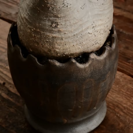 グラキリス φ8cm - 象牙宮 - ［No.63］  ×   根本峻吾 作 S.N POT type.round「 黒焔 - kokuen - 」3号 植木鉢 笠間焼