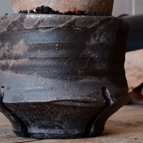 グラキリス φ9.5cm - 象牙宮 - ［No.13］  ×   沼野秀章 作「 black wrap 」3号 植木鉢 笠間焼