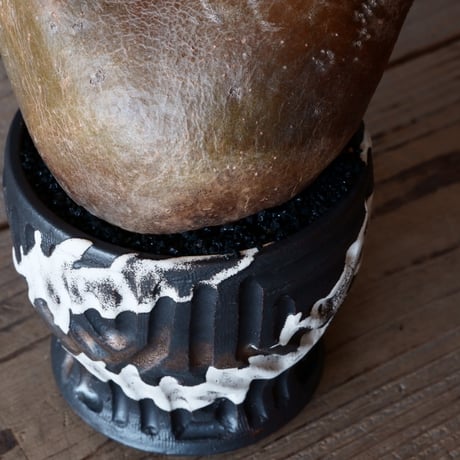 グラキリス φ12cm - 象牙宮-［No.01］× 根本峻吾 作 S.N POT type.round「 鐵-堕天黒- 」3.5号鉢 笠間焼