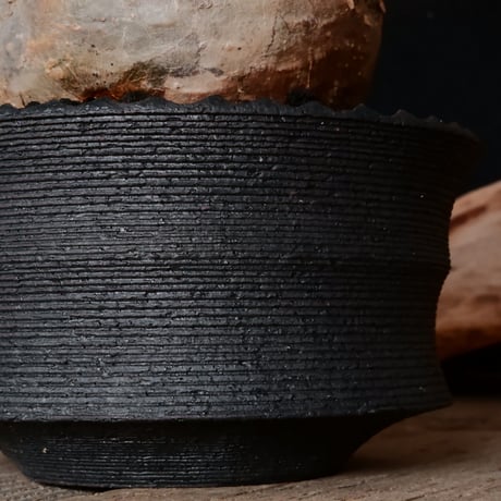 グラキリス φ10.5cm  - 象牙宮 -［No.230］  × 沖誠 作「  Narrow Border / shallow cylinder」 4.5号 植木鉢 笠間焼