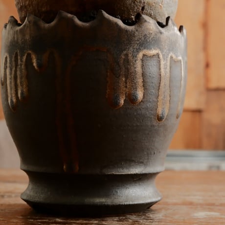 グラキリス  - 象牙宮 - ［No.133］  ×   根本峻吾 作 S.N POT type.round「 黒焔 - kokuen - 」3号 植木鉢 笠間焼
