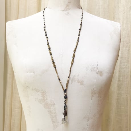 Quartz Top   Necklace/Romanglassbeads、Ethiopian Metalbeads