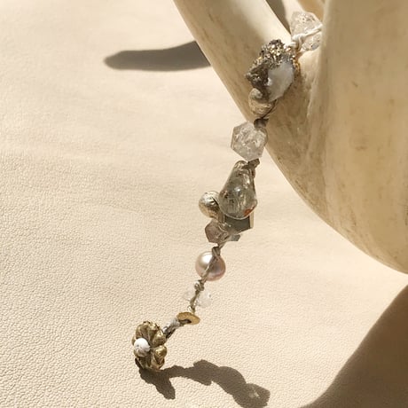 Pyrite,Quarrtz ,Ethiopian-metalbead,Fresh-waterpearl  Bracelet