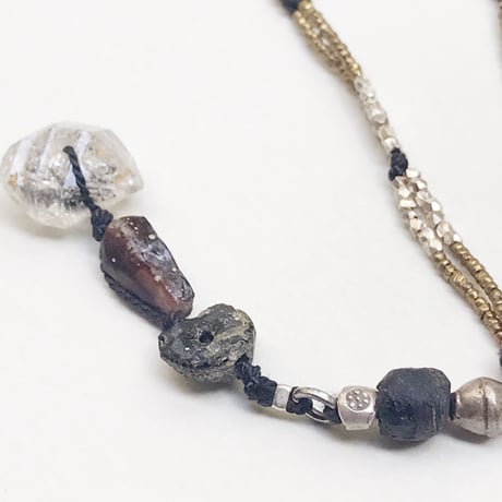 Quartz Top   Necklace/Romanglassbeads、Ethiopian Metalbeads