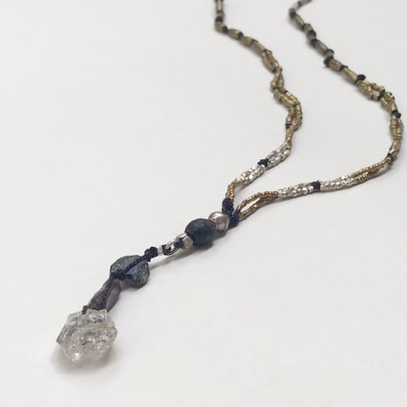 Quartz Top   Necklace/Romanglassbeads、Ethiopian Metalbeads
