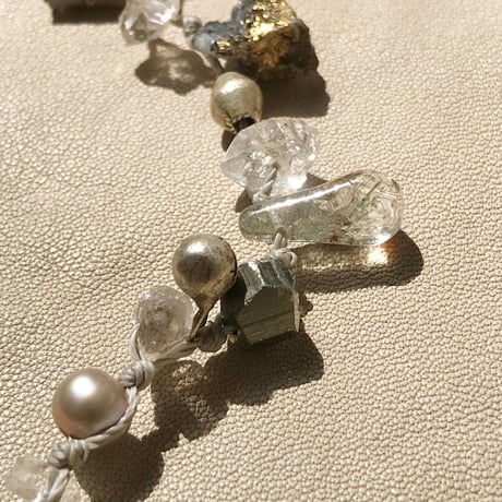 Pyrite,Quarrtz ,Ethiopian-metalbead,Fresh-waterpearl  Bracelet