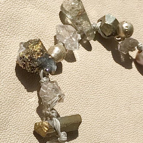 Pyrite,Quarrtz ,Ethiopian-metalbead,Fresh-waterpearl  Bracelet