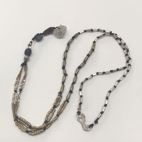 Quartz Top   Necklace/Romanglassbeads、Ethiopian Metalbeads