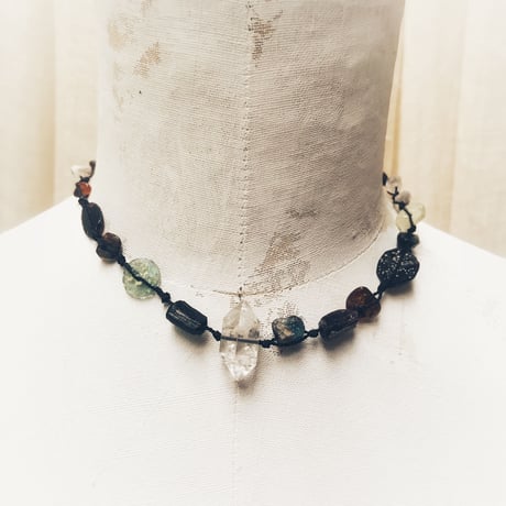 Harkimequartz& Romanglass   Necklace