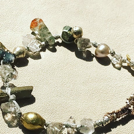 Pyrite,Quarrtz ,Ethiopian-metalbead,Fresh-waterpearl  Bracelet