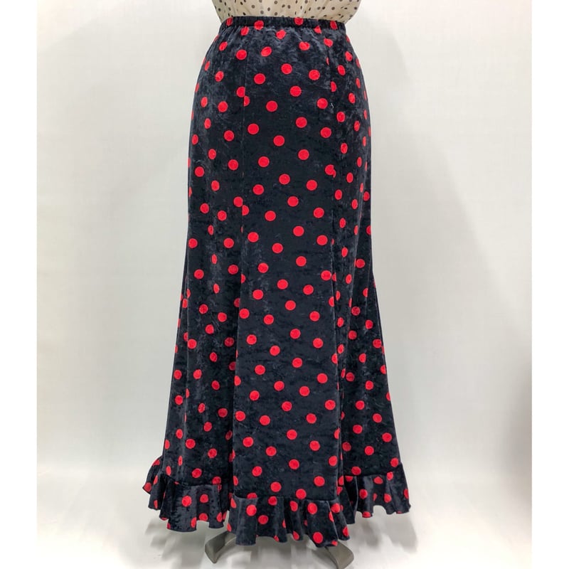 ニットスカートNSK-016 水玉ベロア 紺×赤 Lサイズ | アトリエプリマ