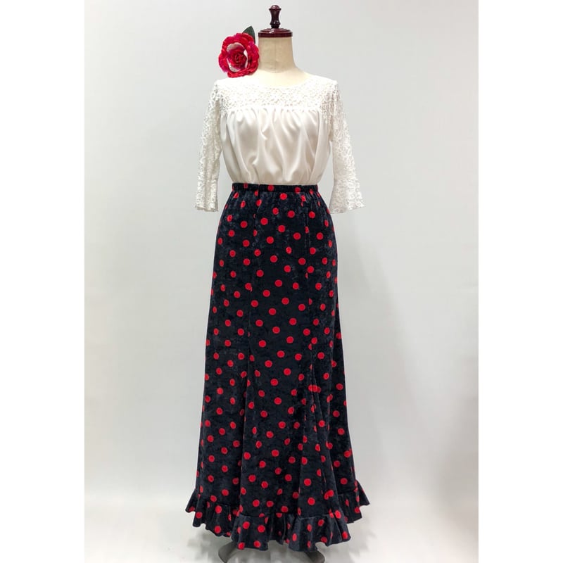 ニットスカートNSK-016 水玉ベロア 紺×赤 Lサイズ | アトリエプリマ