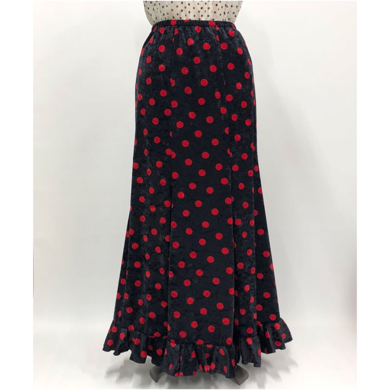 ニットスカートNSK-016 水玉ベロア 紺×赤 Lサイズ | アトリエプリマ