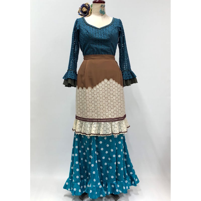 ニットスカートNSK-016 水玉ベロア ブルー×白 Lサイズ | アトリエプリマ