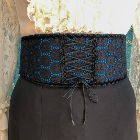 カマーベルト　B-013　黒綿レース×青　Lサイズ