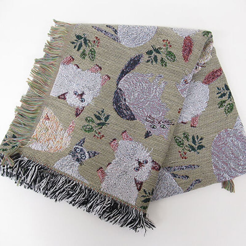 松尾ミユキ　Tapestry rug/Cat&Leaf 猫ラグ　猫　ネコ　ねこ
