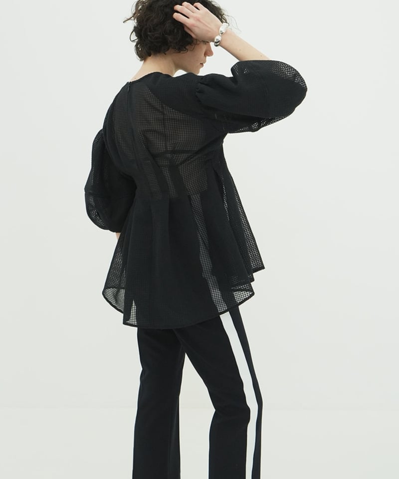 CLANE - SHEER PLAID VOLUME SLEEVE TOPS【18122-41 CLANE - SHEER PLAID VOLUME SLEEVE TOPS【18122-41