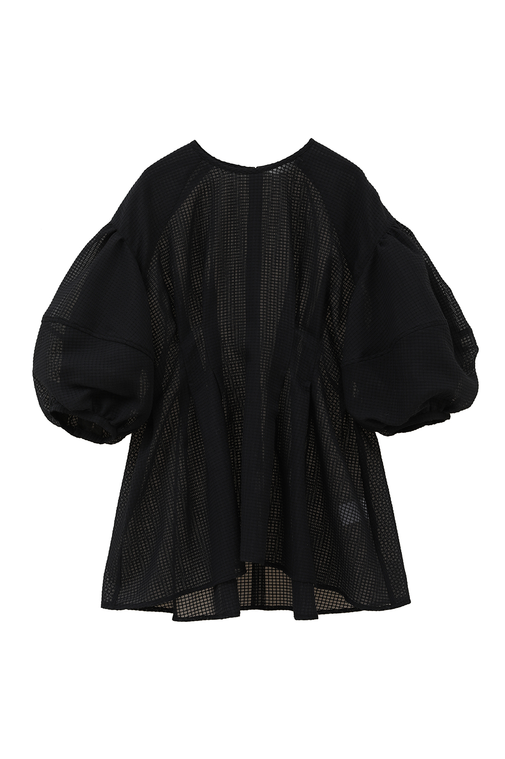 CLANE - SHEER PLAID VOLUME SLEEVE TOPS【18122-41