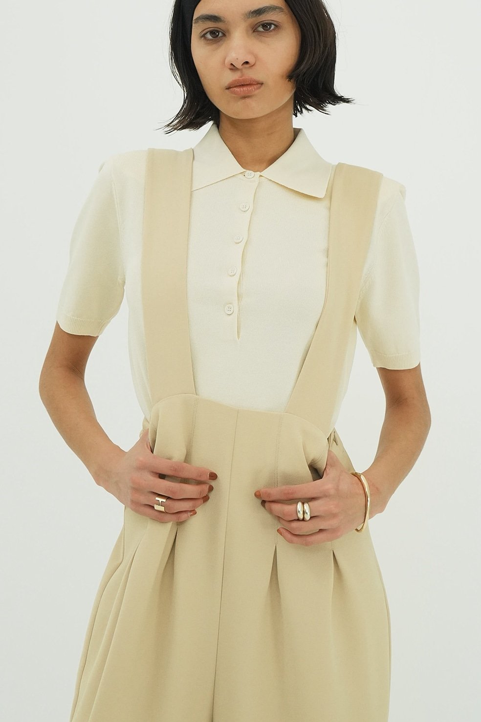 CLANE - SHOULDER PADS POLO KNIT TOPS【18106-2192