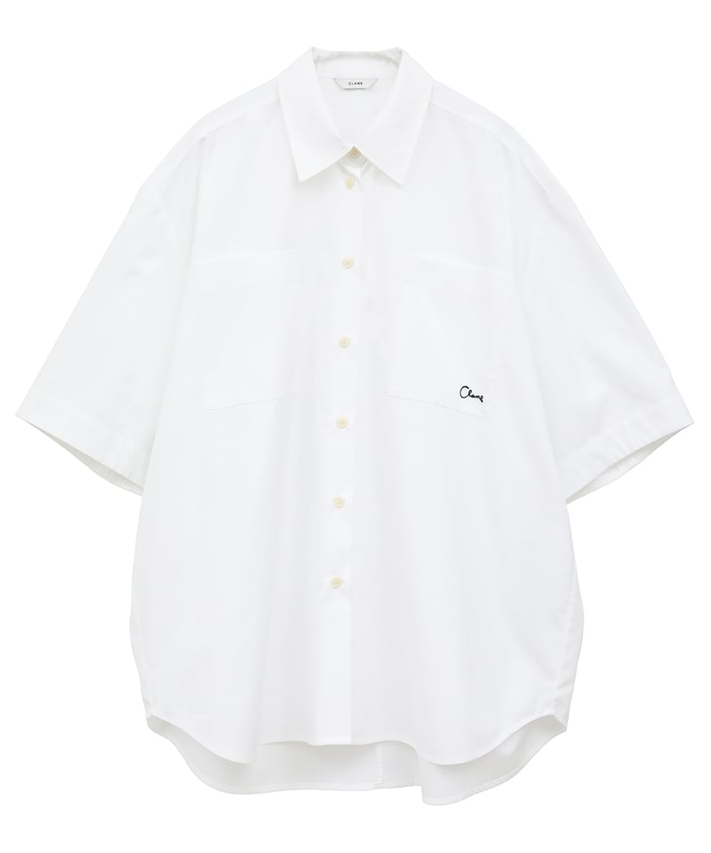 クラネ 美品 HALF SLEEVE HUGE SHIRTS コットン トップス レディース ブルー×ホワイト 1 18122ー4202 25SS 1 CLANE - HALF SLEEVE HUGE SHIRTS【18122-4202】 | T