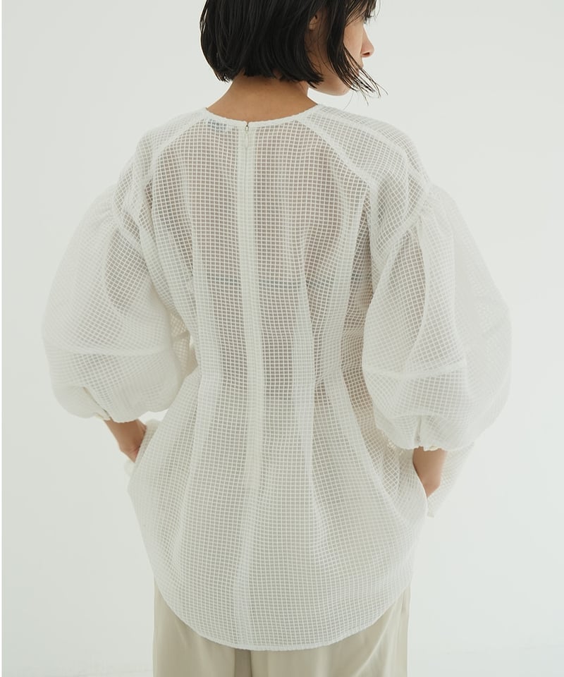 CLANE - SHEER PLAID VOLUME SLEEVE TOPS【18122-41 CLANE - SHEER PLAID VOLUME SLEEVE TOPS【18122-41