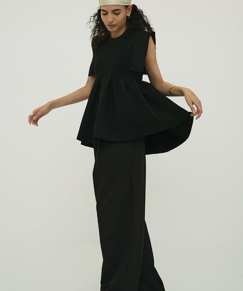 CLANE SQUARE SLEEVE GATHER KNIT TOPS 未使用 CLANE - 【25SS】 SQUARE SLEEVE GATHER KNIT TOPS - BLACK
