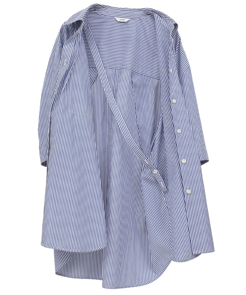 クラネ 美品 HALF SLEEVE HUGE SHIRTS コットン トップス レディース ブルー×ホワイト 1 18122ー4202 25SS 1 CLANE - HALF SLEEVE HUGE SHIRTS【18122-4202】 | T
