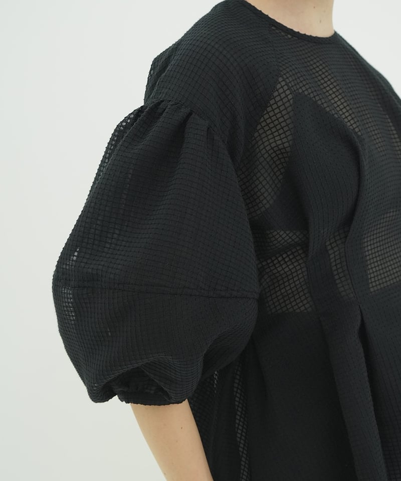 CLANE - SHEER PLAID VOLUME SLEEVE TOPS【18122-41