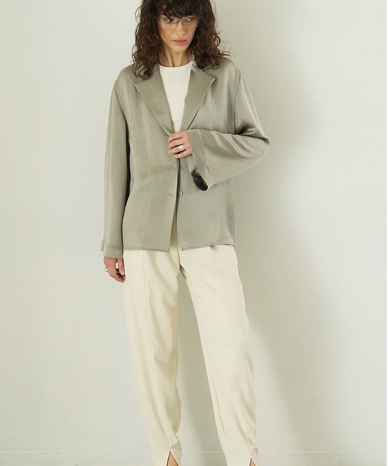CLANE - TAILORED SATIN SHIRT - BLACK - サテン テーラードシャツ 