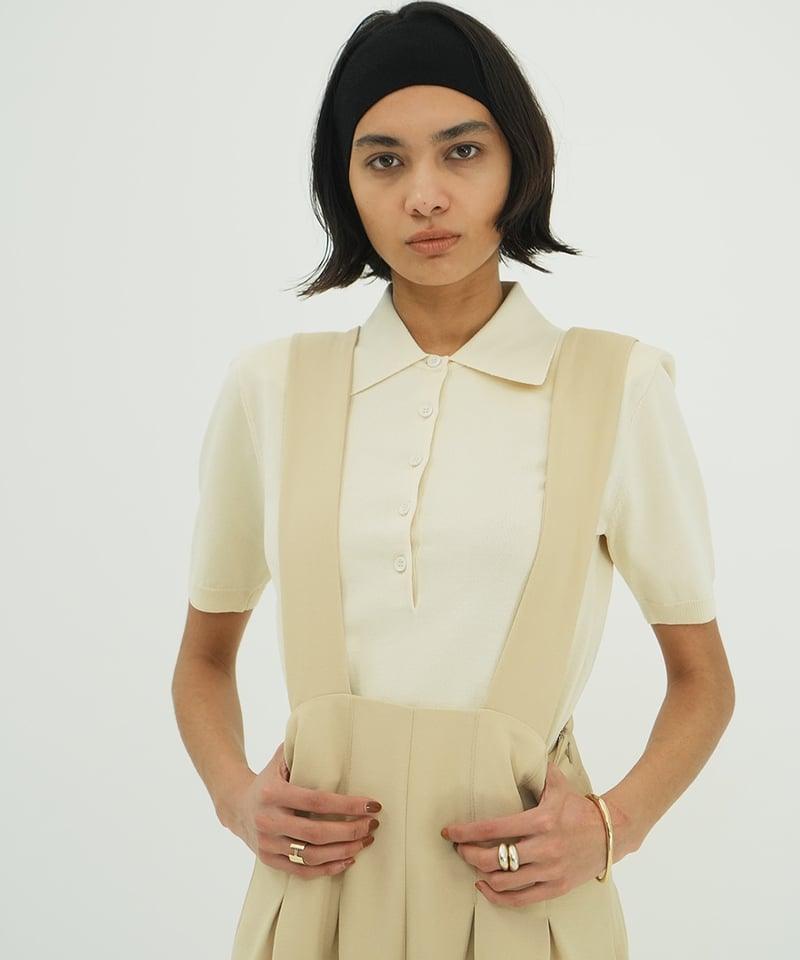 トップス CLANE SHOULDER PADS POLO KNIT TOPS CLANE - SHOULDER PADS POLO KNIT TOPS【18106-2192