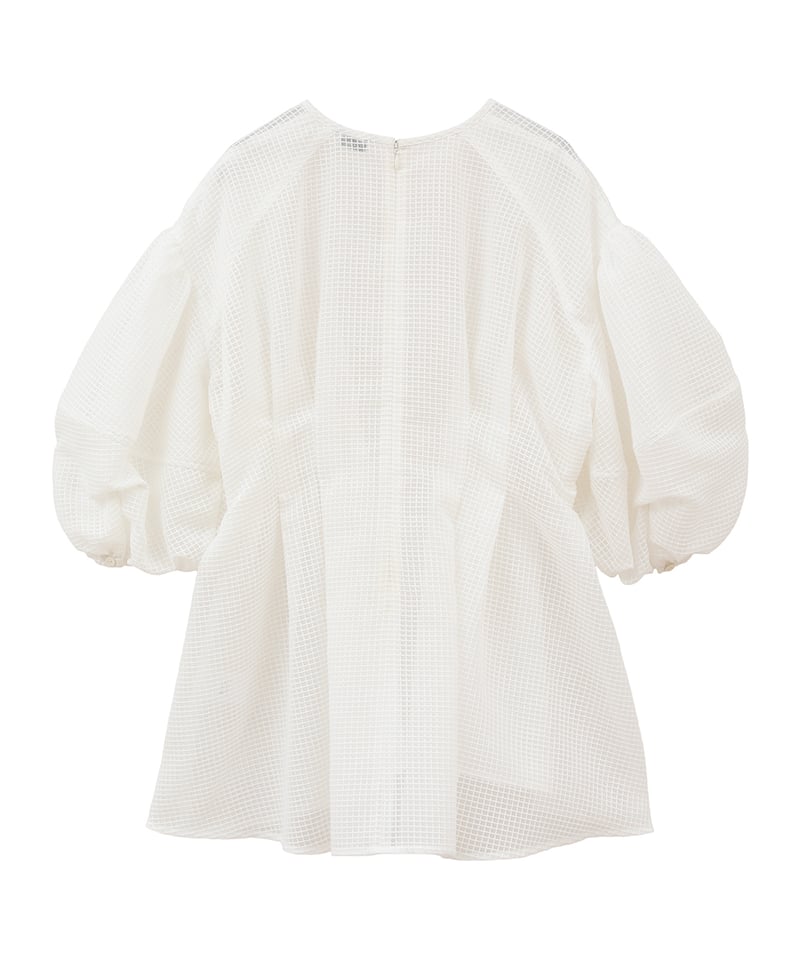 CLANE - SHEER PLAID VOLUME SLEEVE TOPS【18122-41