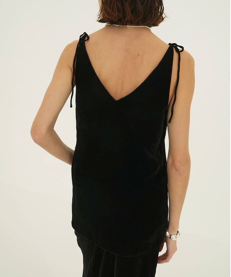 CLANE - VELOUR SHOULDER RIBBON CAMISOLE TOPS【18