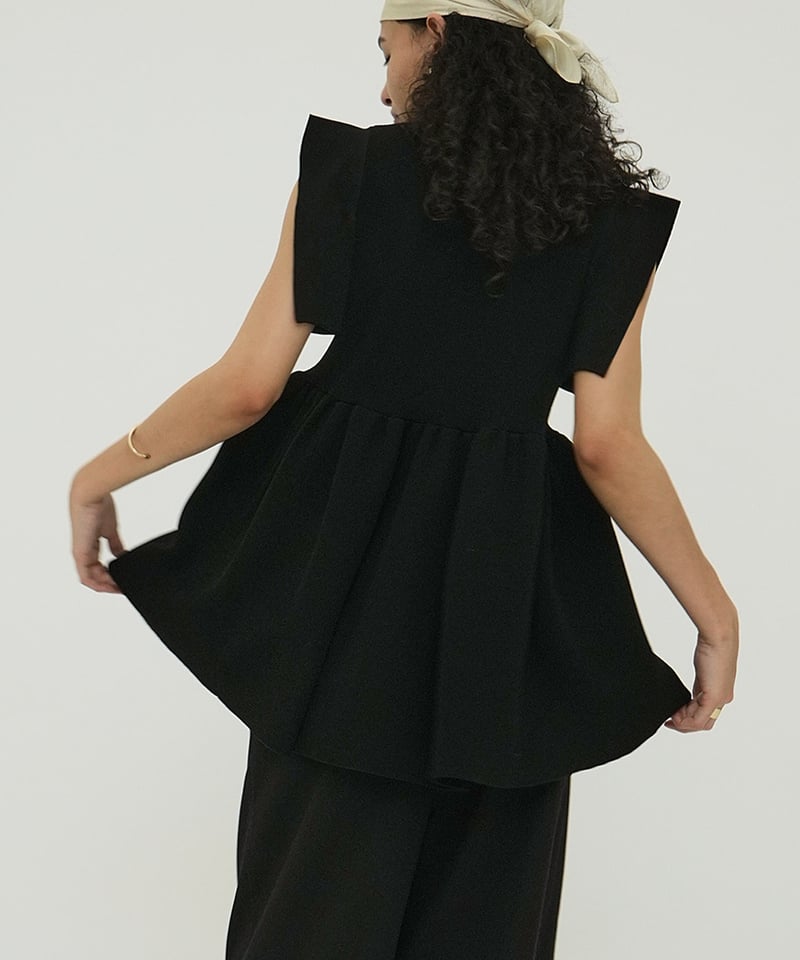 CLANE - SQUARE SELEEVE GATHER KNIT TOPS【18106-2