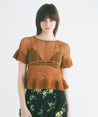 CLANE - W FACE RIBBON CROCHET KNIT TOPS【10106-2