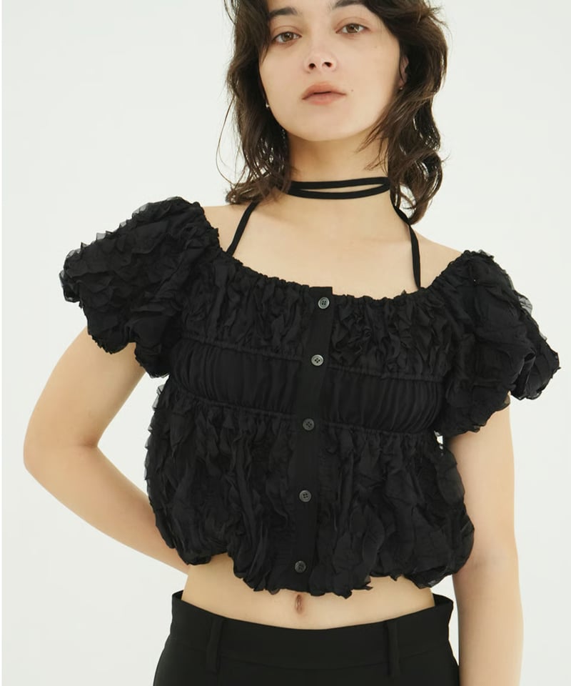 CLANE - W FACE TOPSTITCHED FRILL TOPS【10122-415