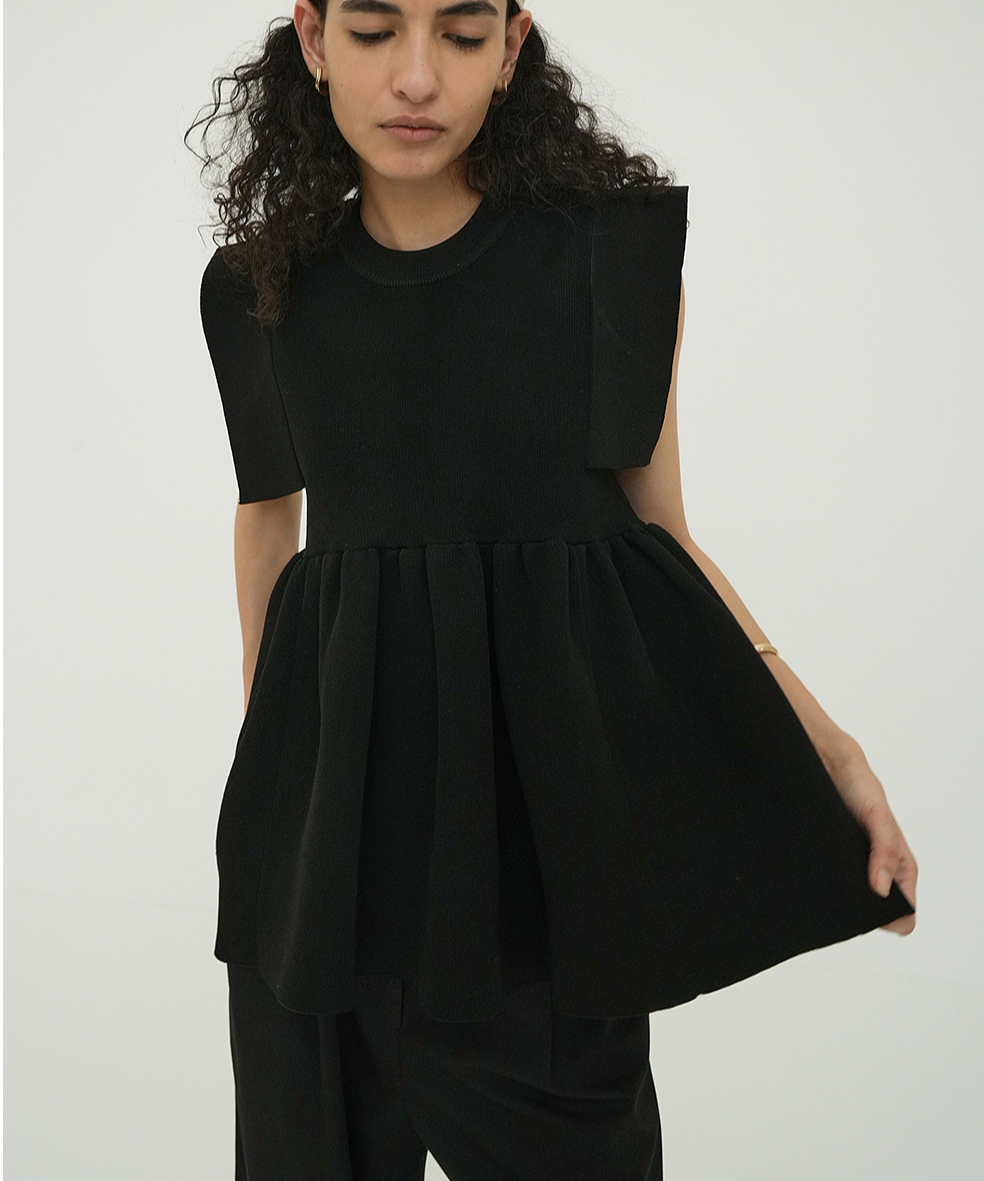CLANE - SQUARE SELEEVE GATHER KNIT TOPS【18106-2