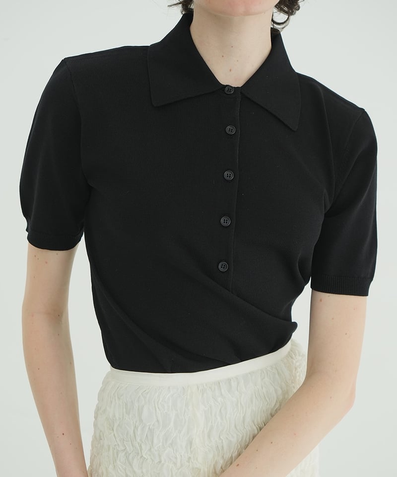 CLANE - SHOULDER PADS POLO KNIT TOPS【18106-2192