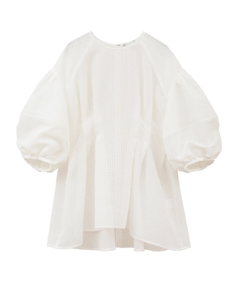 CLANE - SHEER PLAID VOLUME SLEEVE TOPS【18122-41