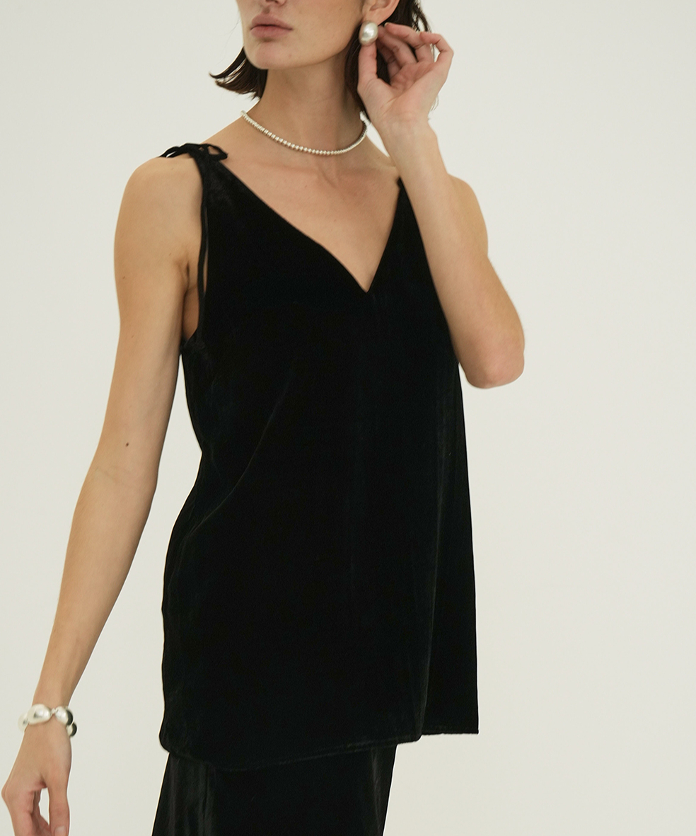 トップス CLANE VELOUR SHOULDER RIBBON CAMISOLE CLANE - VELOUR SHOULDER RIBBON CAMISOLE TOPS【18