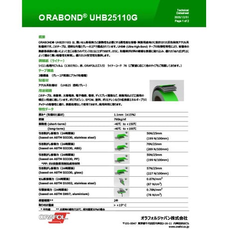 ＵＨＢアクリルフォームテープ　 ＵＨＢ２５１１０G１９×１１　１９ｍｍ×１１ｍ