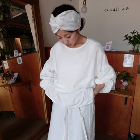 ギャザースリーブ　スモック　white