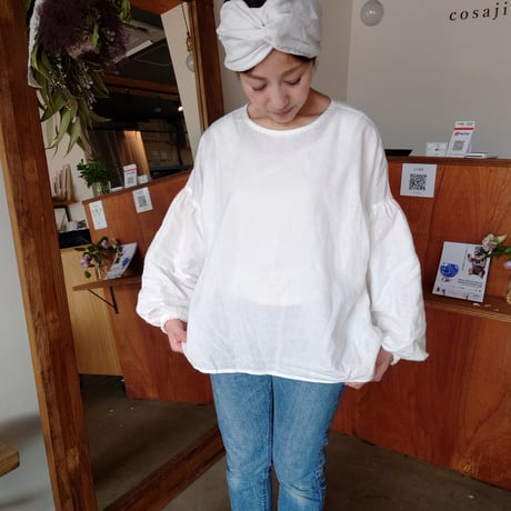 ギャザースリーブ　スモック　white