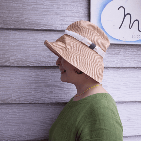 mature ha. BOXED HAT 11cm brim plain tape（natural ×ivory＋gray）paper