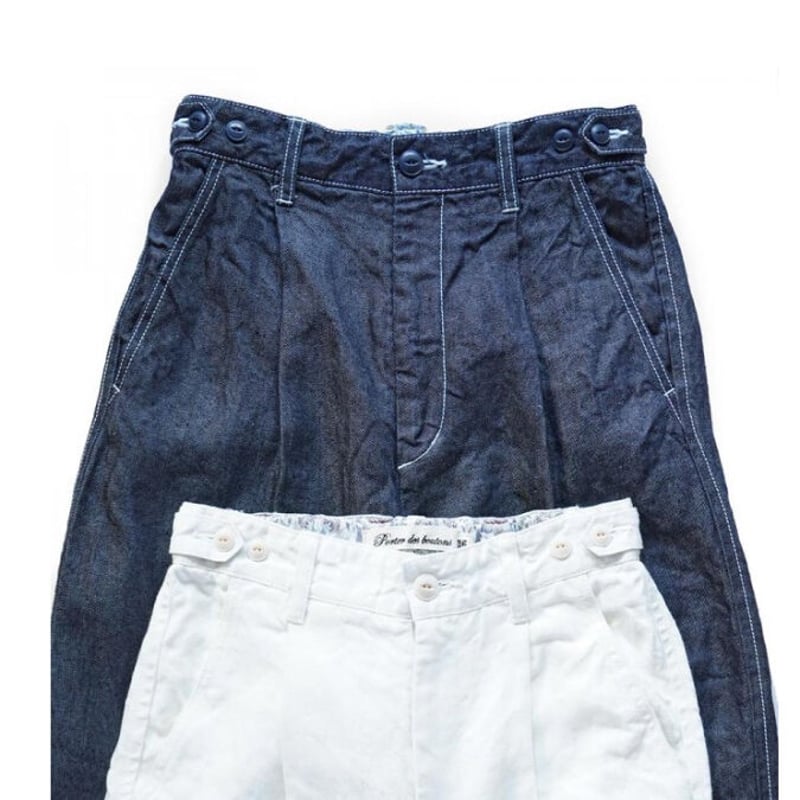 Porter des boutons(ポルテデブトン) デニムパンツ Porter des boutons リネンデニムパンツ（カラー：インディゴ