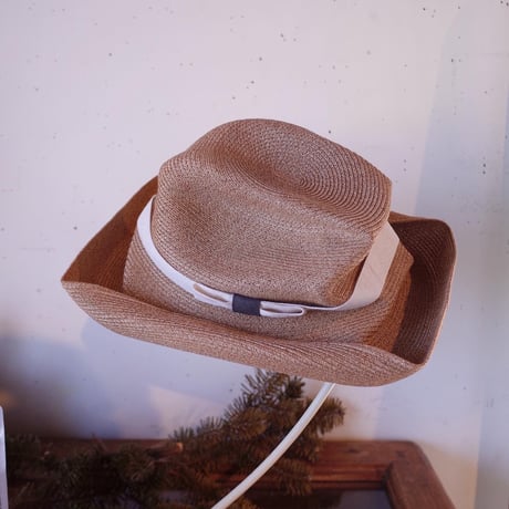 mature ha. BOXED HAT 11cm brim plain tape（mix brown ×ivory＋gray）paper