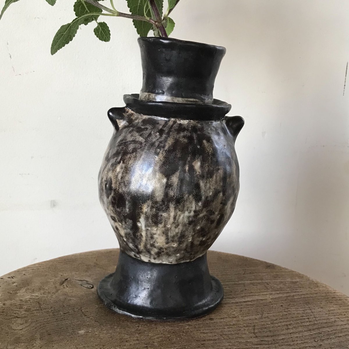 虎渓山 水月窯 染付 粉吹風 八角花瓶 共箱 C 7142 虎渓山 水月窯 染付