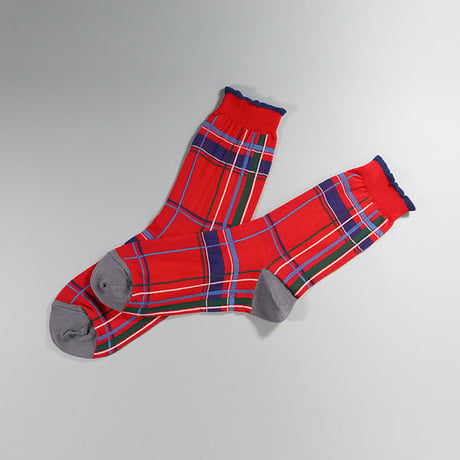【KURI BOTELLA 】Tartan socks  / グレー、ブラウン、レッド