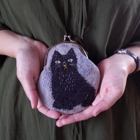 hiki  黒猫gamakuchi（カラー：グレー）