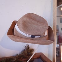 mature ha. BOXED HAT 11cm brim plain tape（mix brown ×ivory＋gray）paper