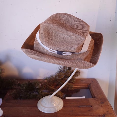 mature ha. BOXED HAT 11cm brim plain tape（mix brown ×ivory＋gray）paper